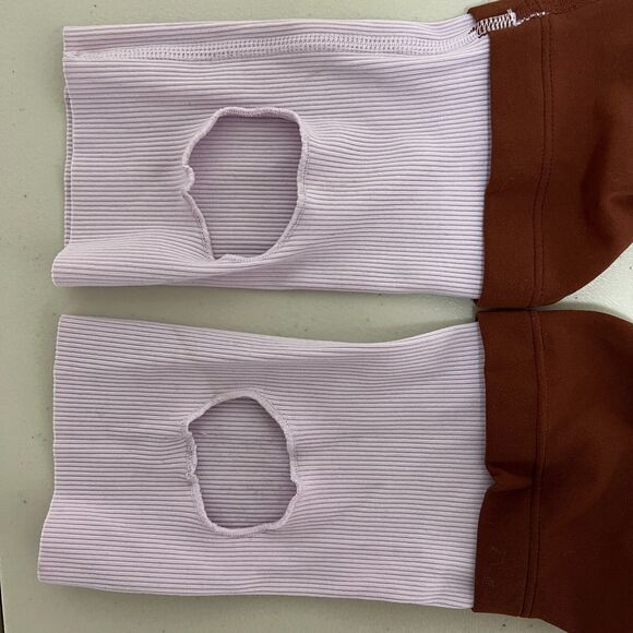 Nike Infinalon Yoga Leggings Size L Dri-FIT Oxen Brown Lilac Stirrup Cuffs Luxe - Picture 12 of 16
